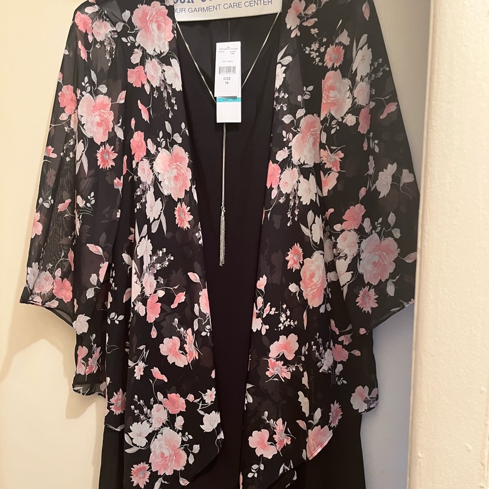 R & K Originals 3/4 Sleeve Faux-Jacket Dress with Attached Necklace New